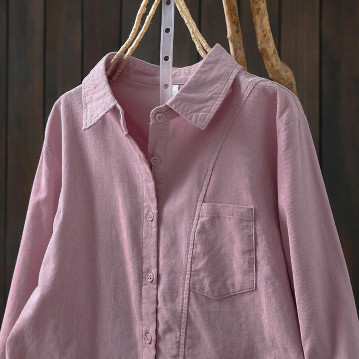 Buddha Stones Fall Solid Button Down Decorative Pocket Stand Collar Long Sleeve Women's Cotton Shirt - image 21