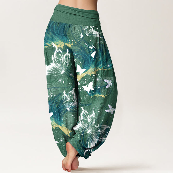 Buddha Stones Pure Cotton Dreamlike Butterfly Line Pattern Women's Elastic Waist Harem Pants - image 6