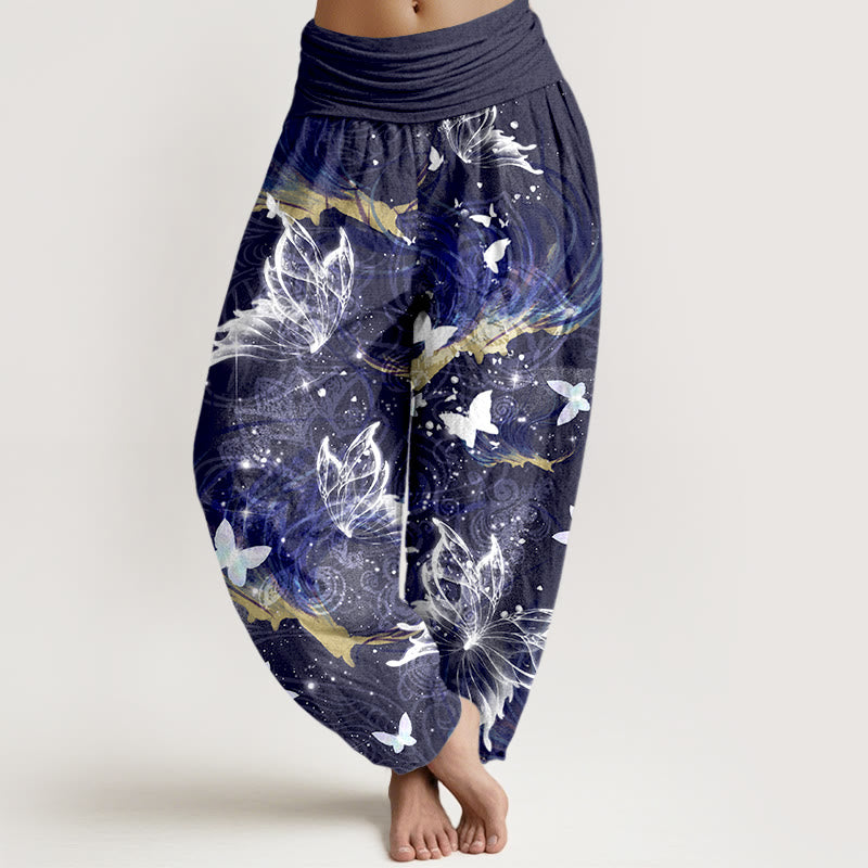 Buddha Stones Pure Cotton Dreamlike Butterfly Line Pattern Women's Elastic Waist Harem Pants - Indigo - US16，UK/AU20，EU48 (3XL) - image 8