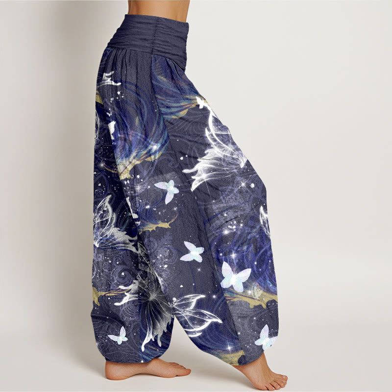 Buddha Stones Pure Cotton Dreamlike Butterfly Line Pattern Women's Elastic Waist Harem Pants - image 10