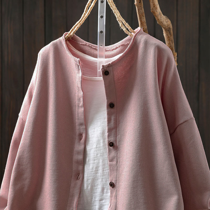 Buddha Stones Fall Solid Button Down Crew Neck Long Sleeve Women's Cotton Shirt - image 2