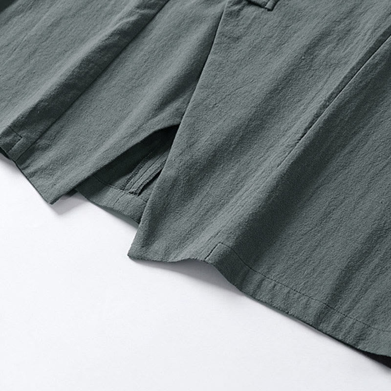 Buddha Stones Plain One Chinese Frog-Button Jacket Cotton Linen Men's Half Sleeve Kimono - image 6