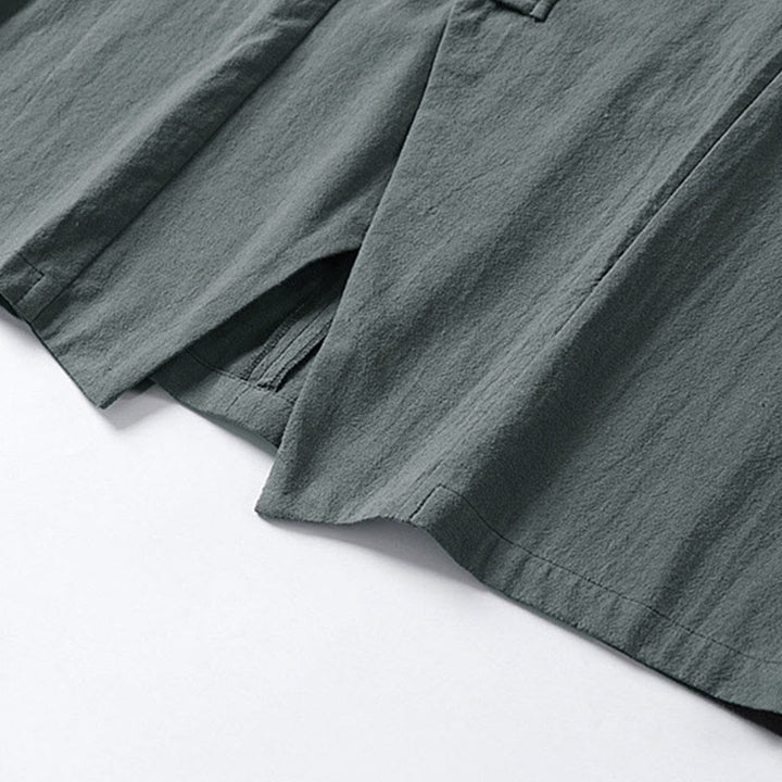 Buddha Stones Plain One Chinese Frog-Button Jacket Cotton Linen Men's Half Sleeve Kimono - image 6