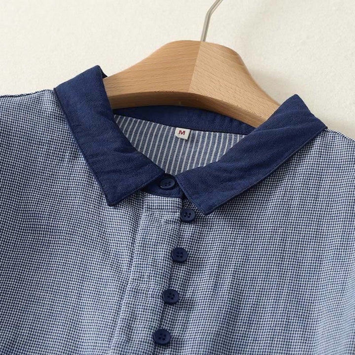 Buddha Stones Fall Blue Striped Color Blocking Stand Collar Buttons Down Design Women's Long Sleeve Shirt - image 2