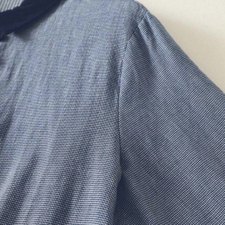 Buddha Stones Fall Blue Striped Color Blocking Stand Collar Buttons Down Design Women's Long Sleeve Shirt - image 4