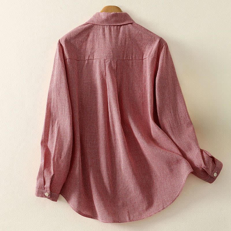 Buddha Stones Fall Cat Kitten Embroidery Plaid Stand Collar Buttons Down Design Women's Long Sleeve Shirt - image 6