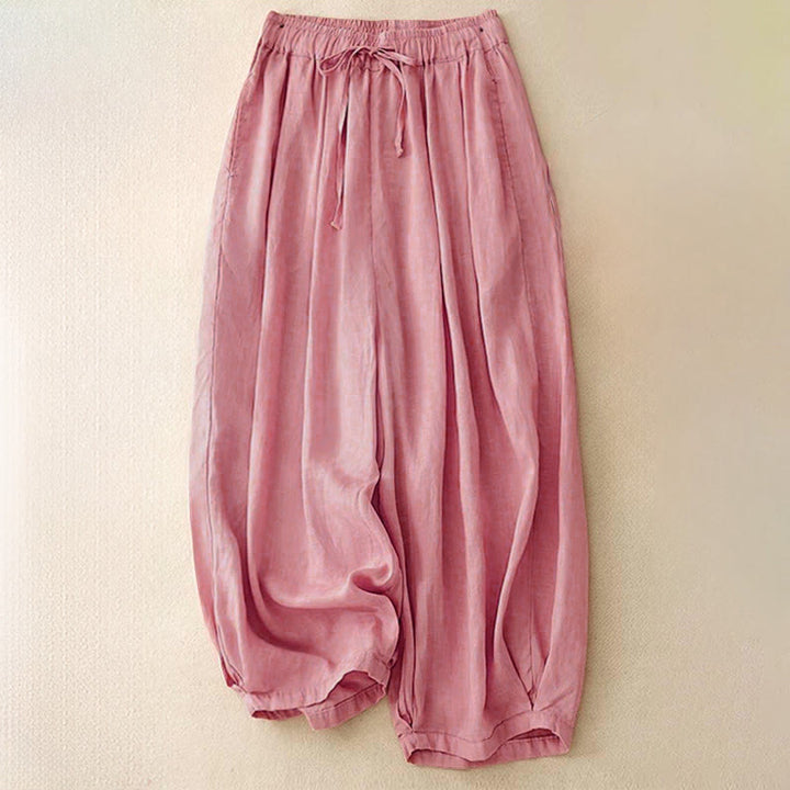 Buddha Stones Summer Elastic Waist Cotton Women's Capri Cropped Harem Pants With Pockets - Pink - US8-10，UK/AU12-14，EU40-42 (2XL) - image 18