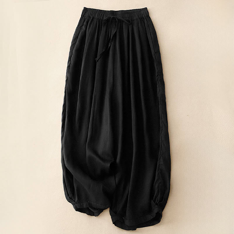 Buddha Stones Summer Elastic Waist Cotton Women's Capri Cropped Harem Pants With Pockets - Black - US8-10，UK/AU12-14，EU40-42 (2XL) - image 10