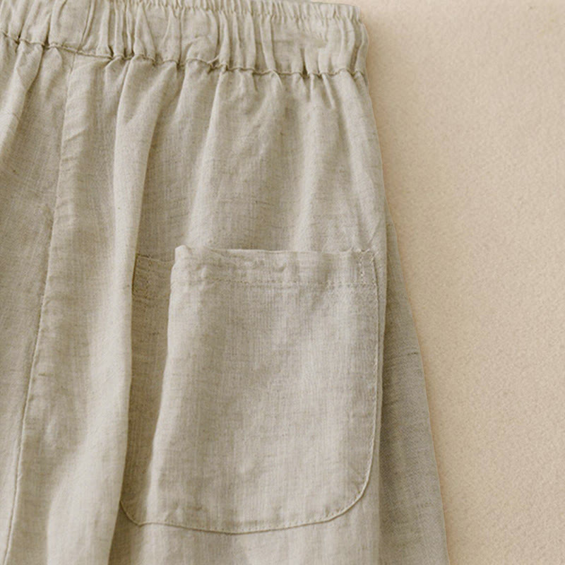 Buddha Stones Summer Elastic Waist Cotton Women's Capri Cropped Harem Pants With Pockets - image 5