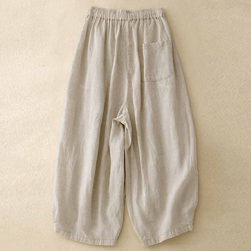 Buddha Stones Summer Elastic Waist Cotton Women's Capri Cropped Harem Pants With Pockets - image 1