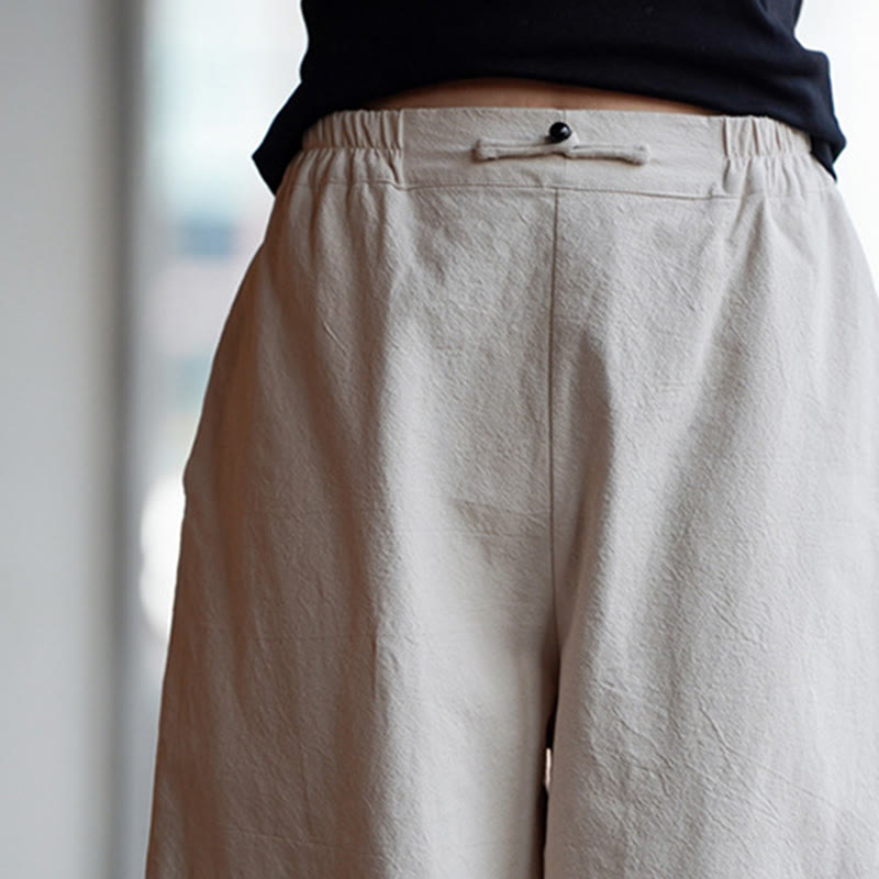 Buddha Stones Summer Plain One Chinese Frog-Button Straight Leg Design Men's Cotton Linen Pants With Pockets - image 12