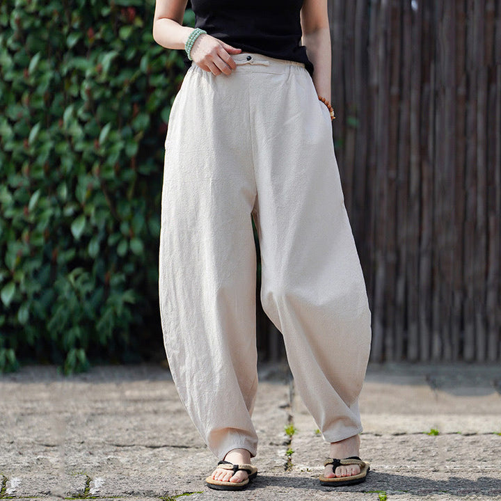 Buddha Stones Summer Plain One Chinese Frog-Button Straight Leg Design Men's Cotton Linen Pants With Pockets - image 9