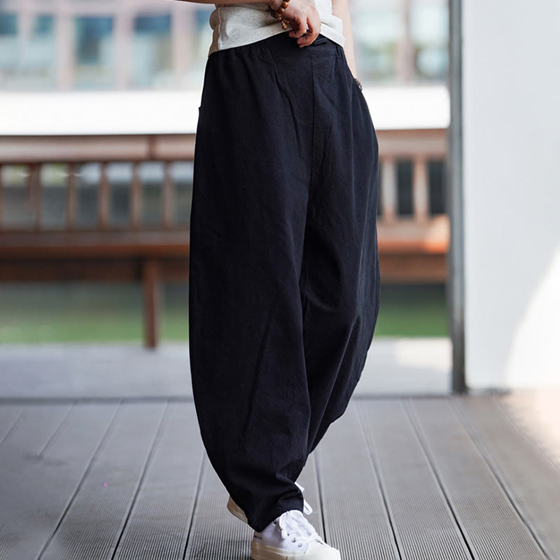 Buddha Stones Summer Plain One Chinese Frog-Button Straight Leg Design Men's Cotton Linen Pants With Pockets - image 22