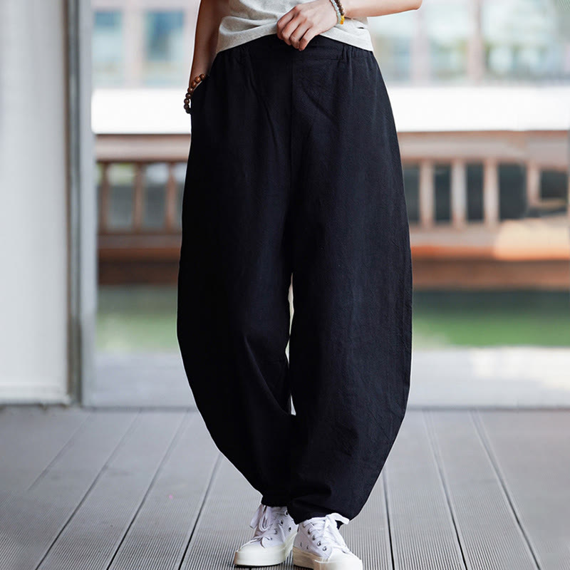 Buddha Stones Summer Plain One Chinese Frog-Button Straight Leg Design Men's Cotton Linen Pants With Pockets - image 21