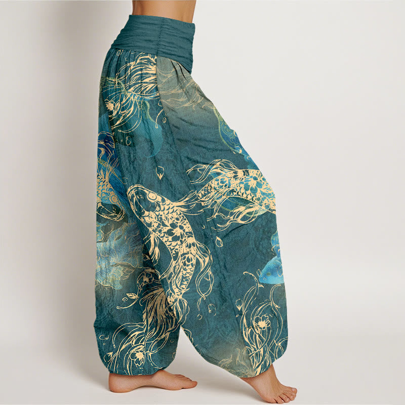 Buddha Stones Pure Cotton Lively Koi Fish Pattern Women's Elastic Waist Harem Pants - image 10