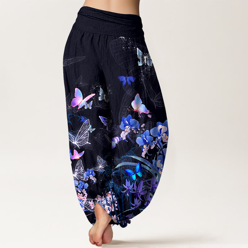 Buddha Stones Pure Cotton Dreamlike Butterfly Flower Grass Bamboo Pattern Women's Elastic Waist Harem Pants - image 1