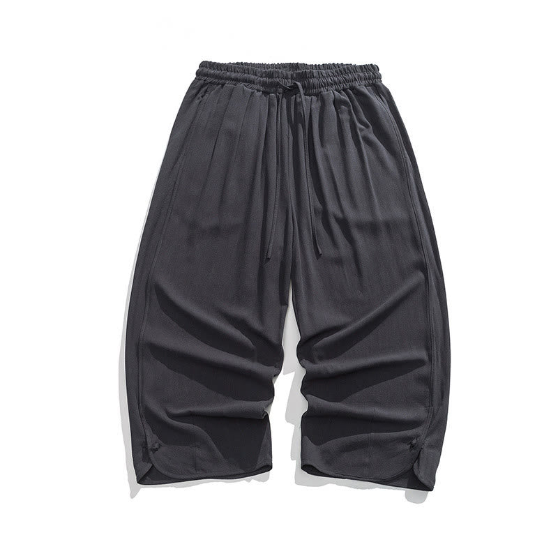 Buddha Stones Summer Plain Drawstring Design Linen Cotton Men's 7-8 Length Pants With Pockets - image 36