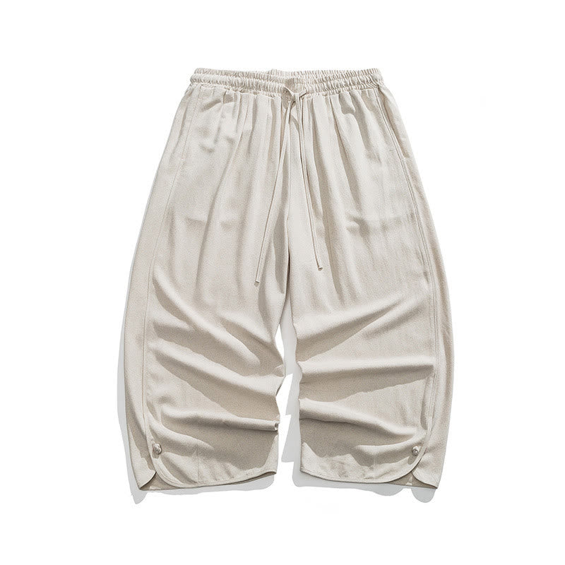 Buddha Stones Summer Plain Drawstring Design Linen Cotton Men's 7-8 Length Pants With Pockets - image 11
