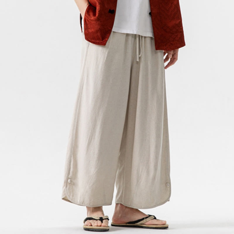 Buddha Stones Summer Plain Drawstring Design Linen Cotton Men's 7-8 Length Pants With Pockets - image 7