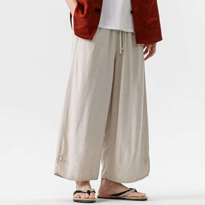 Buddha Stones Summer Plain Drawstring Design Linen Cotton Men's 7-8 Length Pants With Pockets - image 7