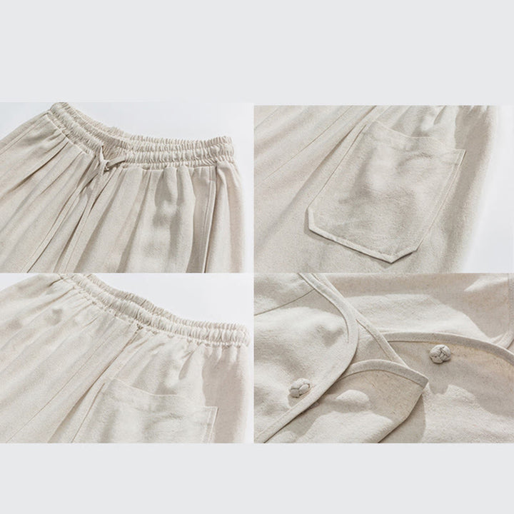 Buddha Stones Summer Plain Drawstring Design Linen Cotton Men's 7-8 Length Pants With Pockets - image 9