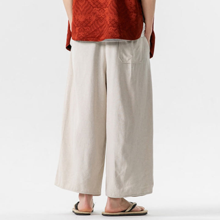 Buddha Stones Summer Plain Drawstring Design Linen Cotton Men's 7-8 Length Pants With Pockets - image 4