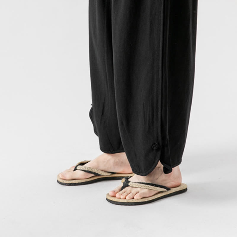 Buddha Stones Summer Plain Drawstring Design Linen Cotton Men's 7-8 Length Pants With Pockets - image 25