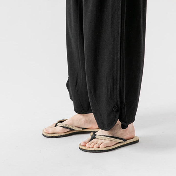 Buddha Stones Summer Plain Drawstring Design Linen Cotton Men's 7-8 Length Pants With Pockets - image 25