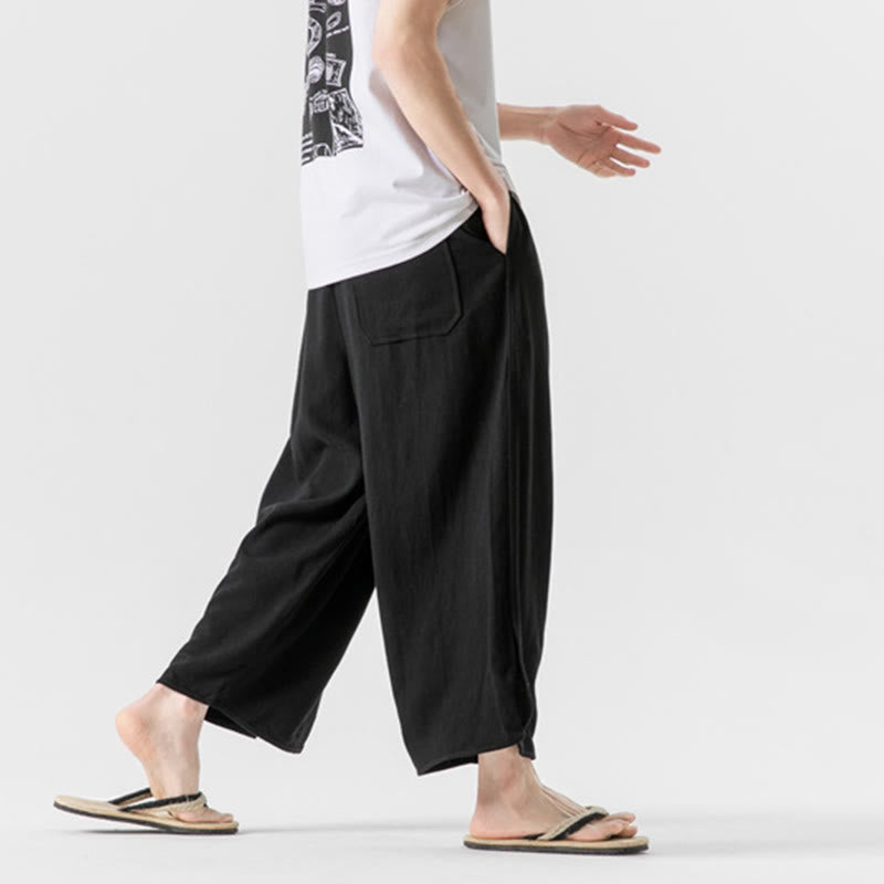 Buddha Stones Summer Plain Drawstring Design Linen Cotton Men's 7-8 Length Pants With Pockets - image 18