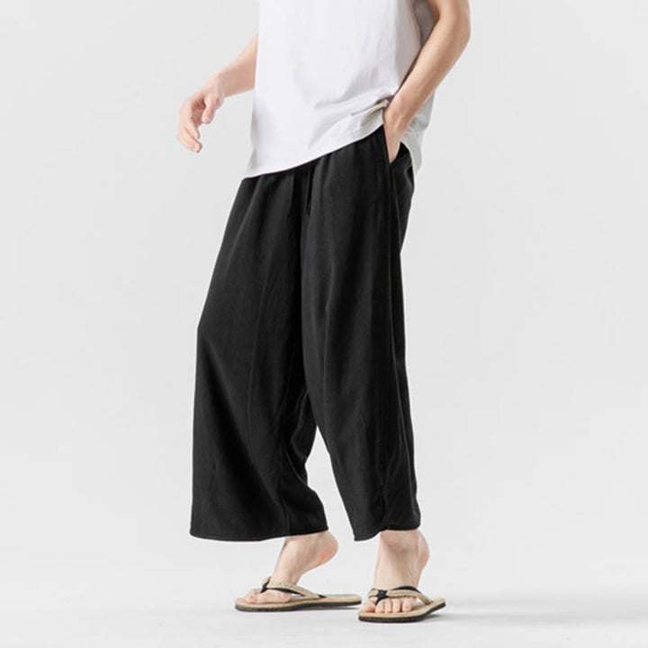 Buddha Stones Summer Plain Drawstring Design Linen Cotton Men's 7-8 Length Pants With Pockets - image 21