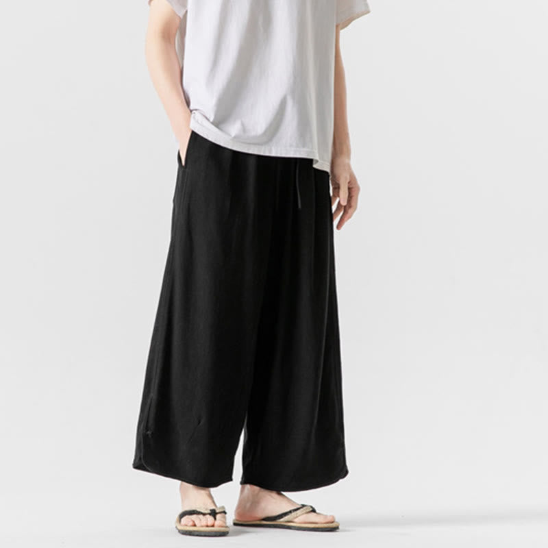 Buddha Stones Summer Plain Drawstring Design Linen Cotton Men's 7-8 Length Pants With Pockets - image 14