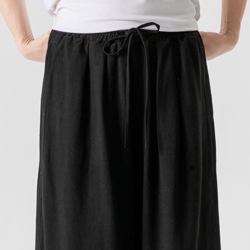 Buddha Stones Summer Plain Drawstring Design Linen Cotton Men's 7-8 Length Pants With Pockets - image 23