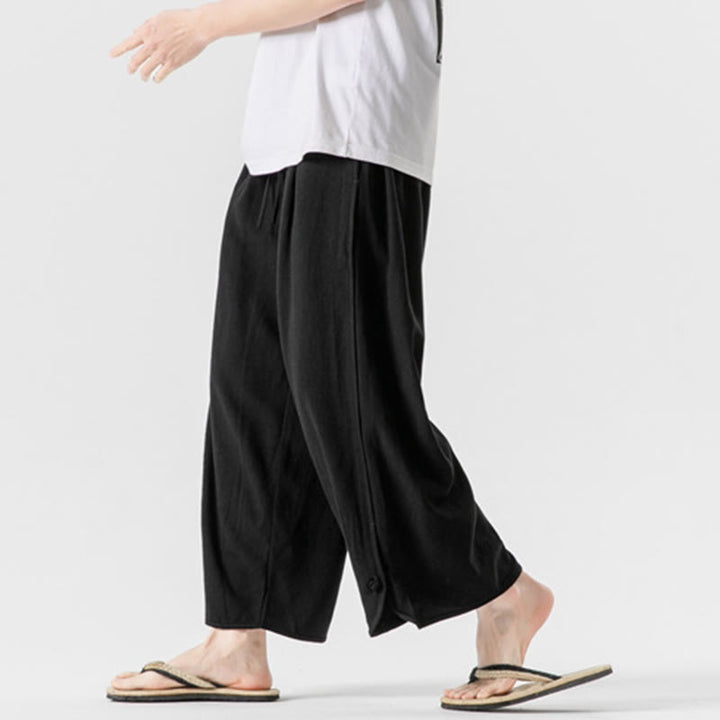 Buddha Stones Summer Plain Drawstring Design Linen Cotton Men's 7-8 Length Pants With Pockets - image 20