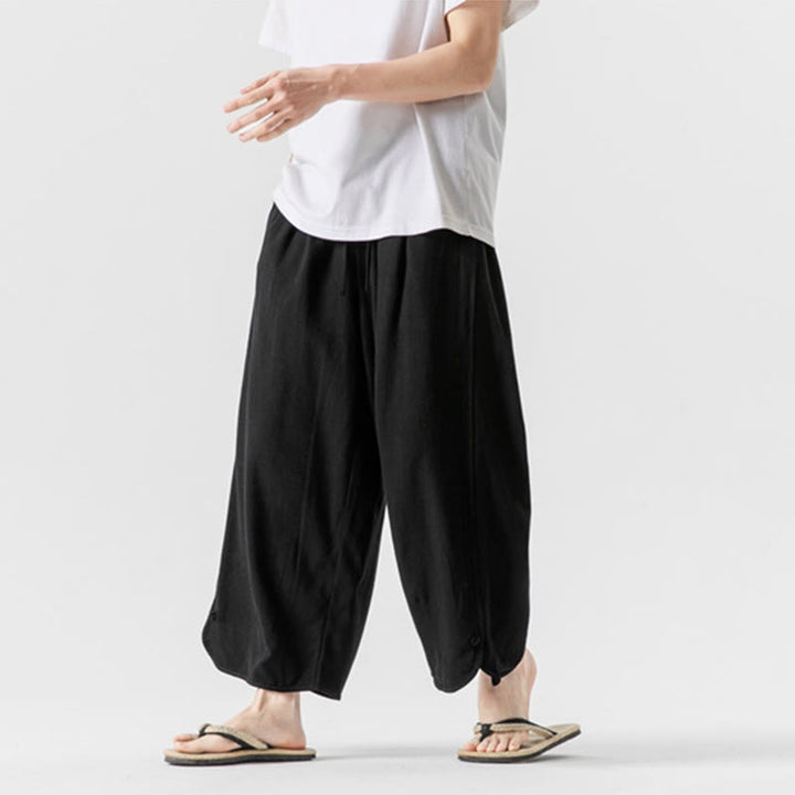 Buddha Stones Summer Plain Drawstring Design Linen Cotton Men's 7-8 Length Pants With Pockets - image 19