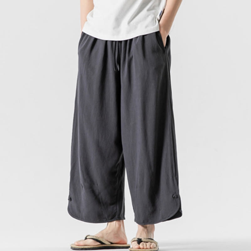 Buddha Stones Summer Plain Drawstring Design Linen Cotton Men's 7-8 Length Pants With Pockets - image 28