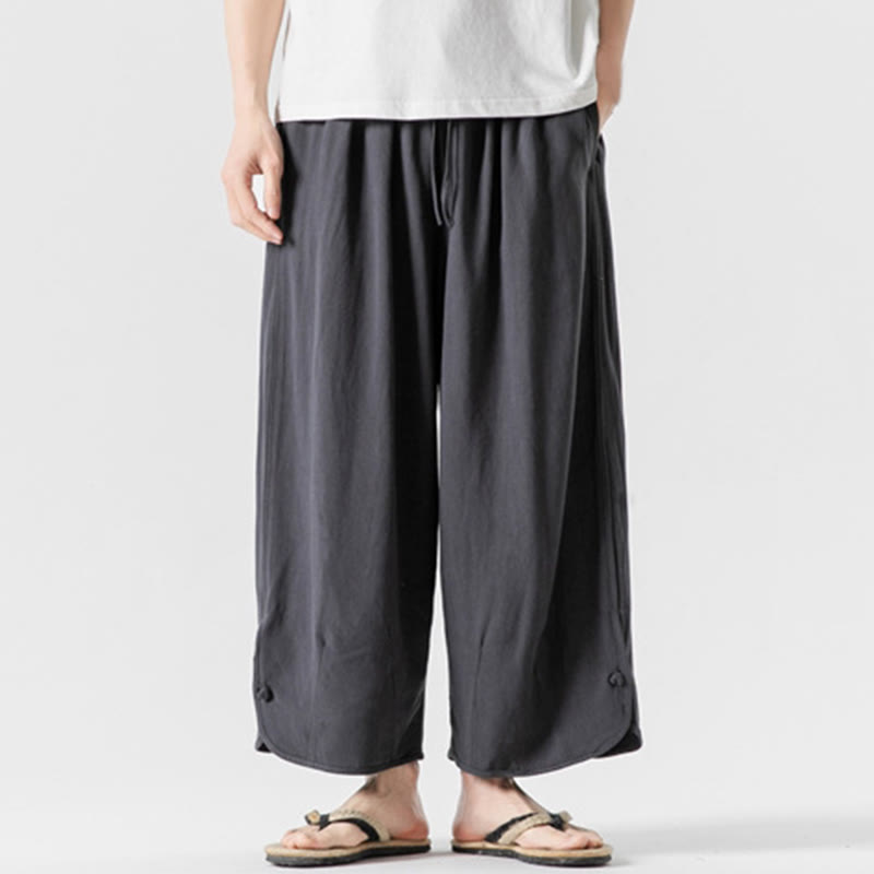 Buddha Stones Summer Plain Drawstring Design Linen Cotton Men's 7-8 Length Pants With Pockets - image 35