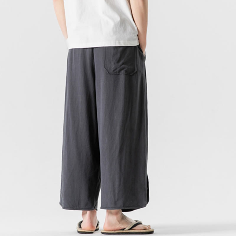 Buddha Stones Summer Plain Drawstring Design Linen Cotton Men's 7-8 Length Pants With Pockets - image 31