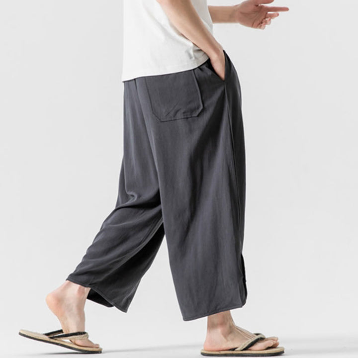 Buddha Stones Summer Plain Drawstring Design Linen Cotton Men's 7-8 Length Pants With Pockets - image 30