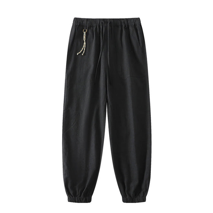 Buddha Stones Summer Ramie Linen Cotton Ankle-Length Elastic Cuffs Tapered Men's Pants With Pockets - Black - US/UK/AU46，EU56 (5XL) - image 13