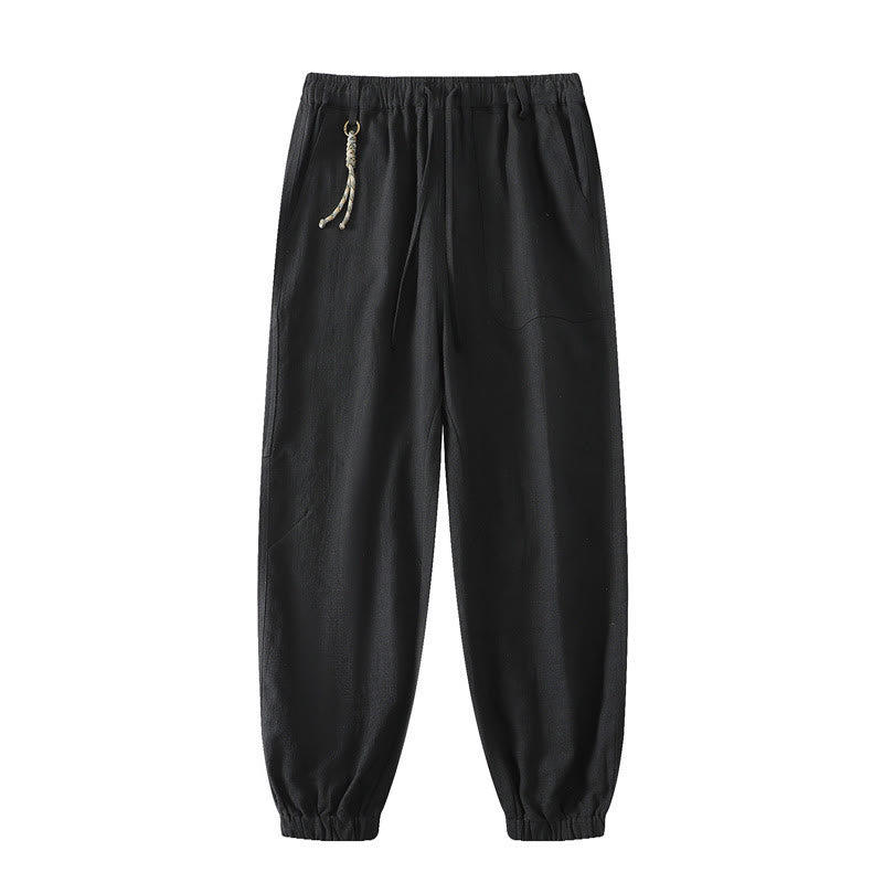 Buddha Stones Summer Ramie Linen Cotton Ankle-Length Elastic Cuffs Tapered Men's Pants With Pockets - Black - US/UK/AU46，EU56 (5XL) - image 13