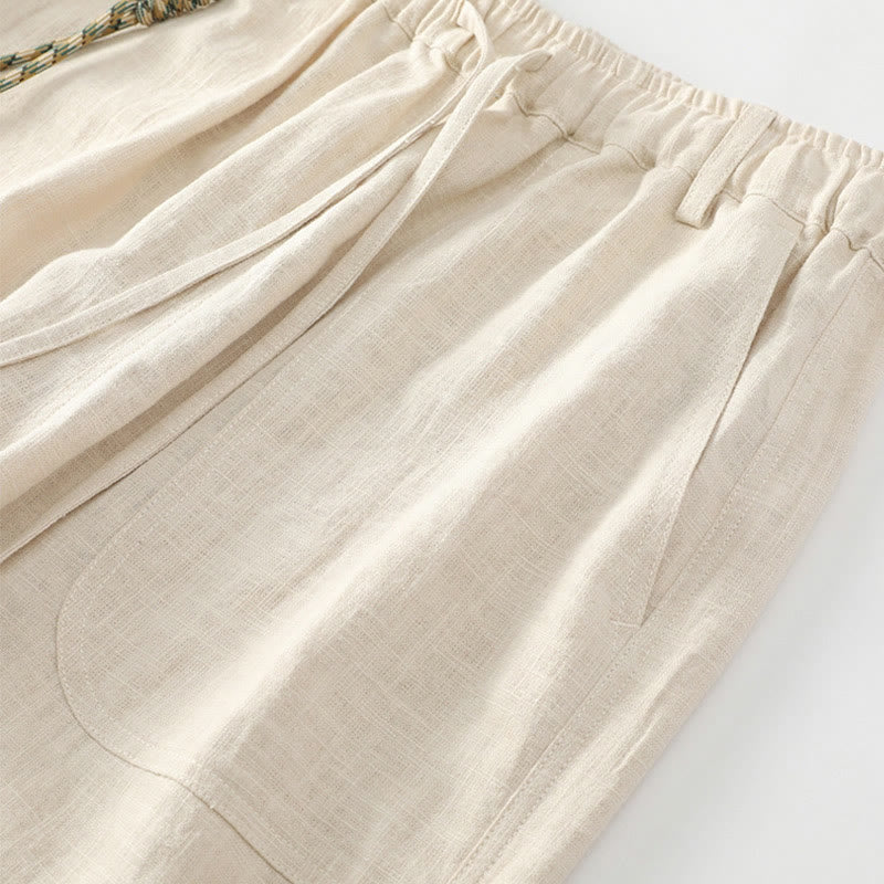 Buddha Stones Summer Ramie Linen Cotton Ankle-Length Elastic Cuffs Tapered Men's Pants With Pockets - image 3