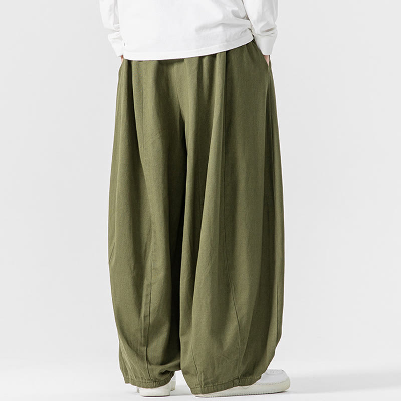 Buddha Stones Fall Solid Color Cotton Elastic Waist Men's Harem Pants With Pockets - image 3