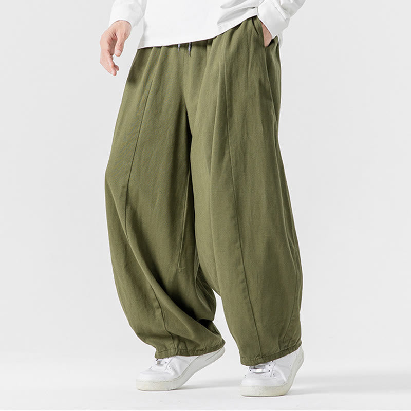 Buddha Stones Fall Solid Color Cotton Elastic Waist Men's Harem Pants With Pockets - image 6