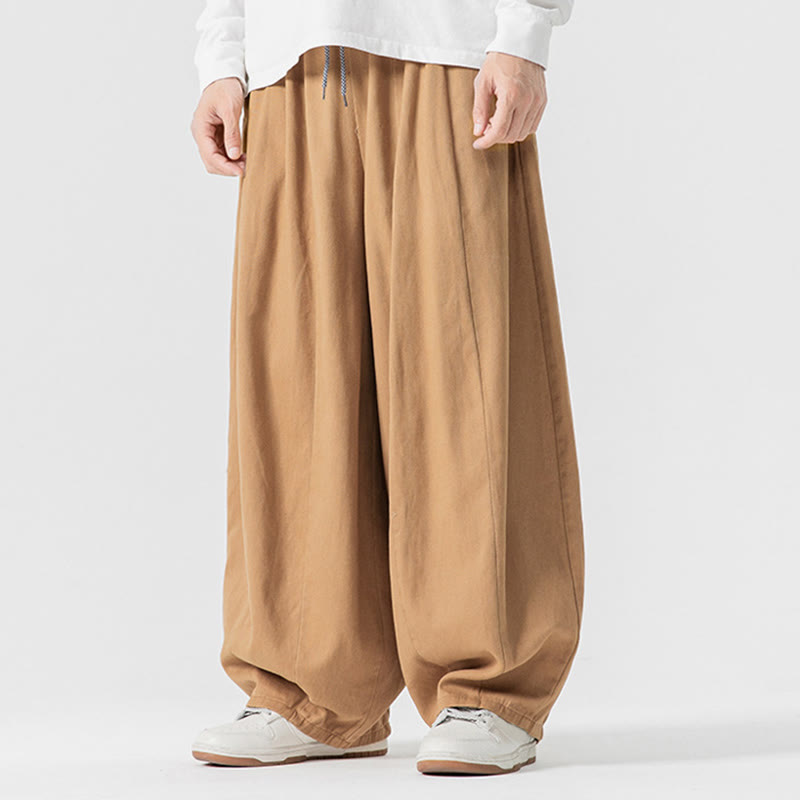 Buddha Stones Fall Solid Color Cotton Elastic Waist Men's Harem Pants With Pockets - image 13