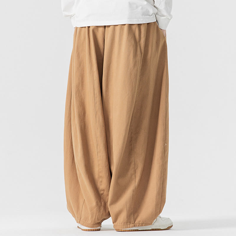 Buddha Stones Fall Solid Color Cotton Elastic Waist Men's Harem Pants With Pockets - image 10