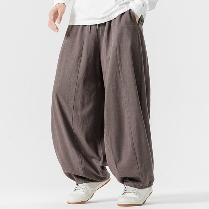 Buddha Stones Fall Solid Color Cotton Elastic Waist Men's Harem Pants With Pockets - image 23