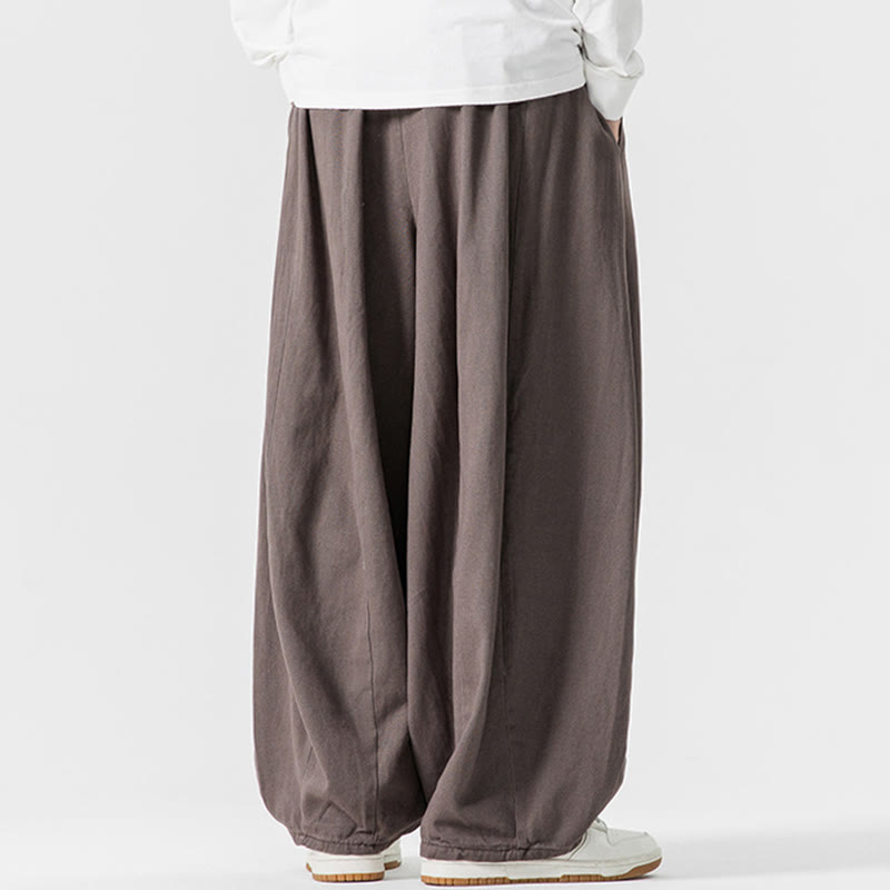 Buddha Stones Fall Solid Color Cotton Elastic Waist Men's Harem Pants With Pockets - image 20