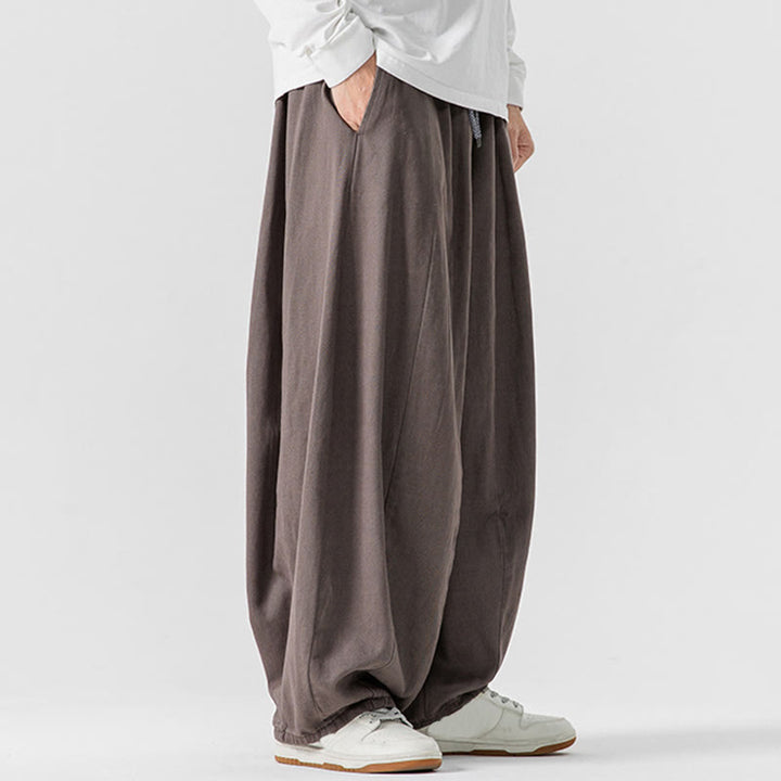 Buddha Stones Fall Solid Color Cotton Elastic Waist Men's Harem Pants With Pockets - image 19