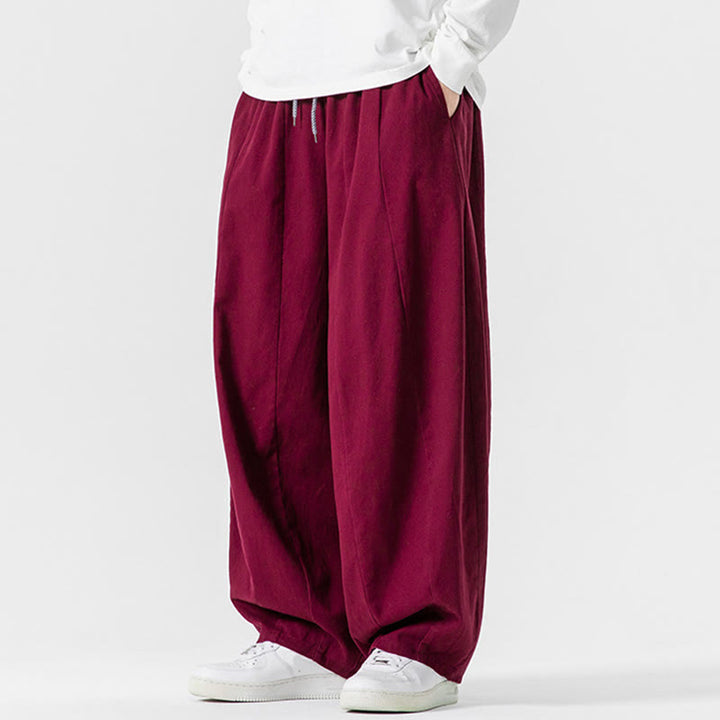 Buddha Stones Fall Solid Color Cotton Elastic Waist Men's Harem Pants With Pockets - image 29