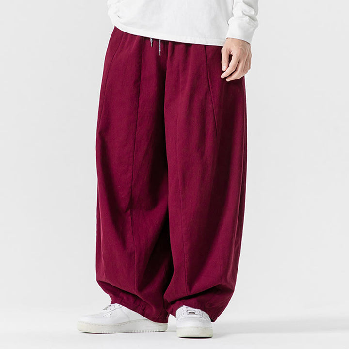 Buddha Stones Fall Solid Color Cotton Elastic Waist Men's Harem Pants With Pockets - image 30